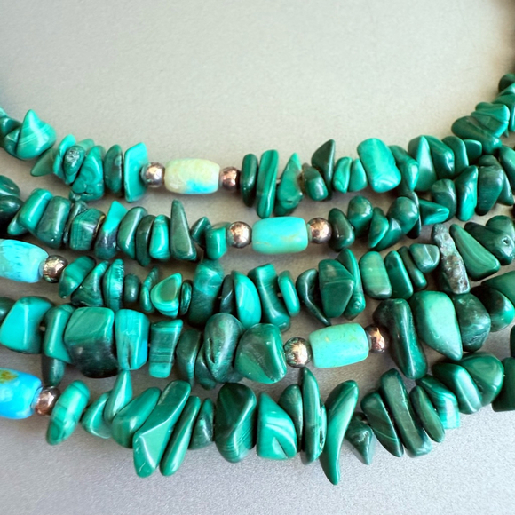 Jay King Malachite & Turquoise 5 Multi Layer Strand Sterling Silver Necklace DTR - Picture 4 of 7